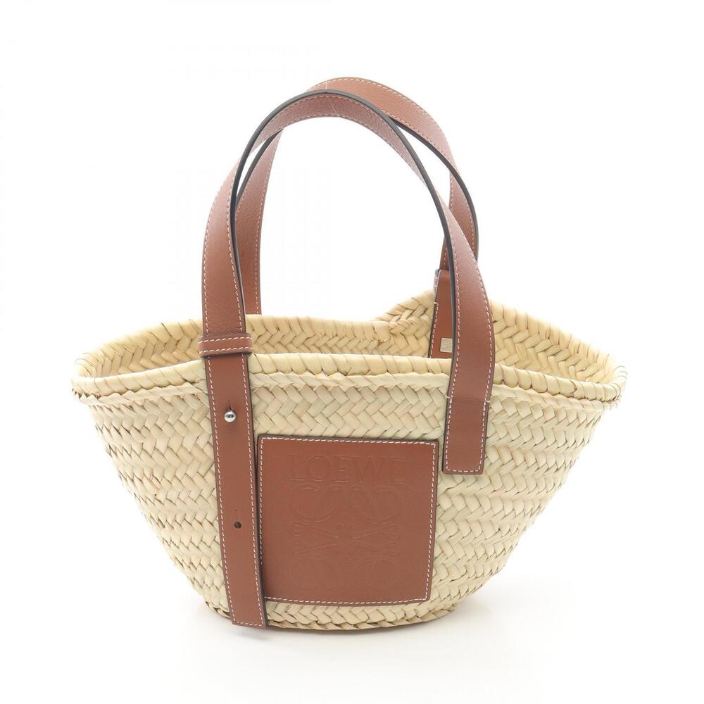 Loewe Basket Bag Handbag Leather Raffia Beige Brown